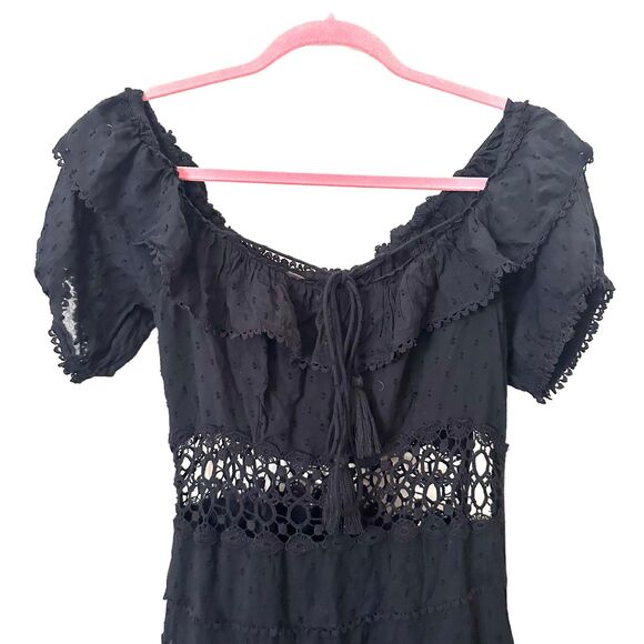 FREE PEOPLE Cruel Intentions Boho Mini Dress Black Sz‎ 4 - Picture 4 of 6